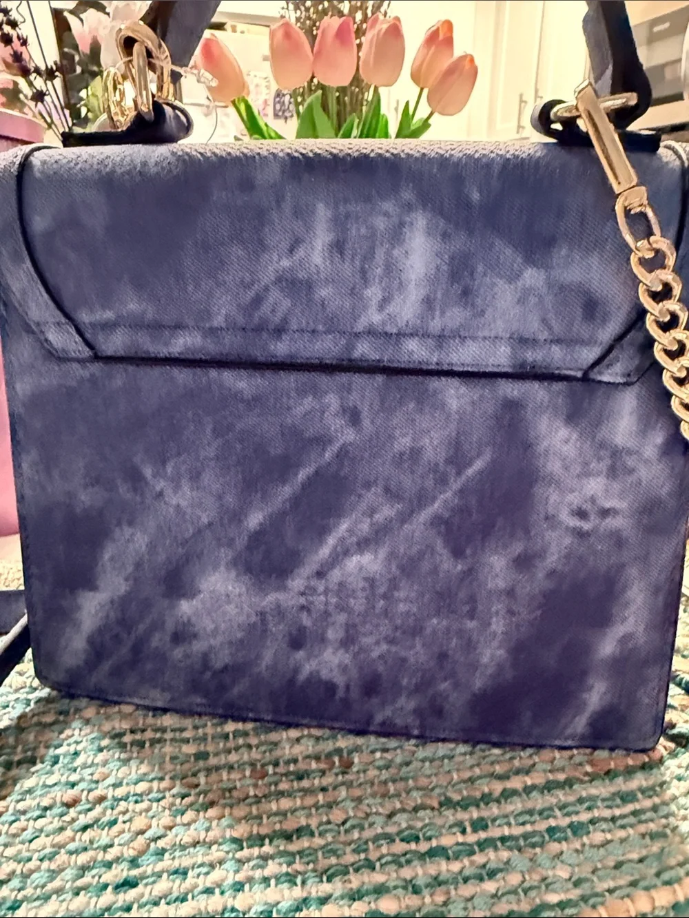 🌷NEW🌷ALDO Navy Bandana-Print Top-Handle Satchel with Gold Chain